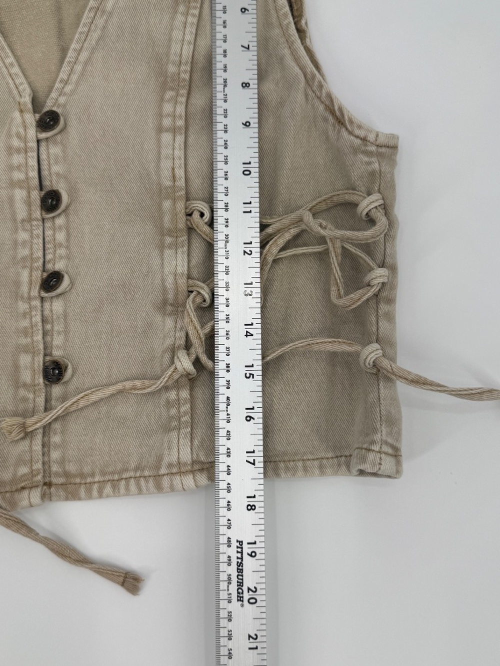 Tan Denim Lace Up Corset Vest 90s Grunge Y2K Cropped Western Boho Festival M - Picture 4 of 11